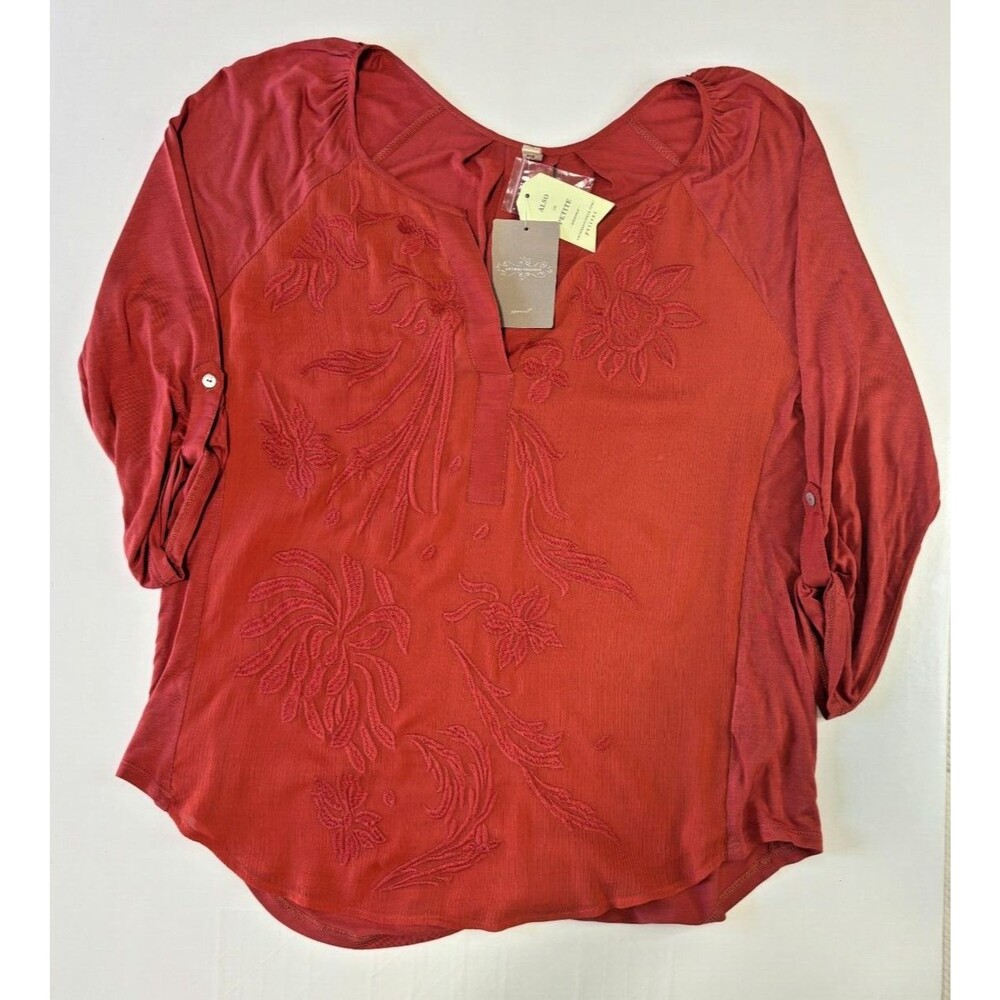 Anthropologie Apparel Tiny‎ Embroidered Floral Tunic Rust Orange Size Medium NWT